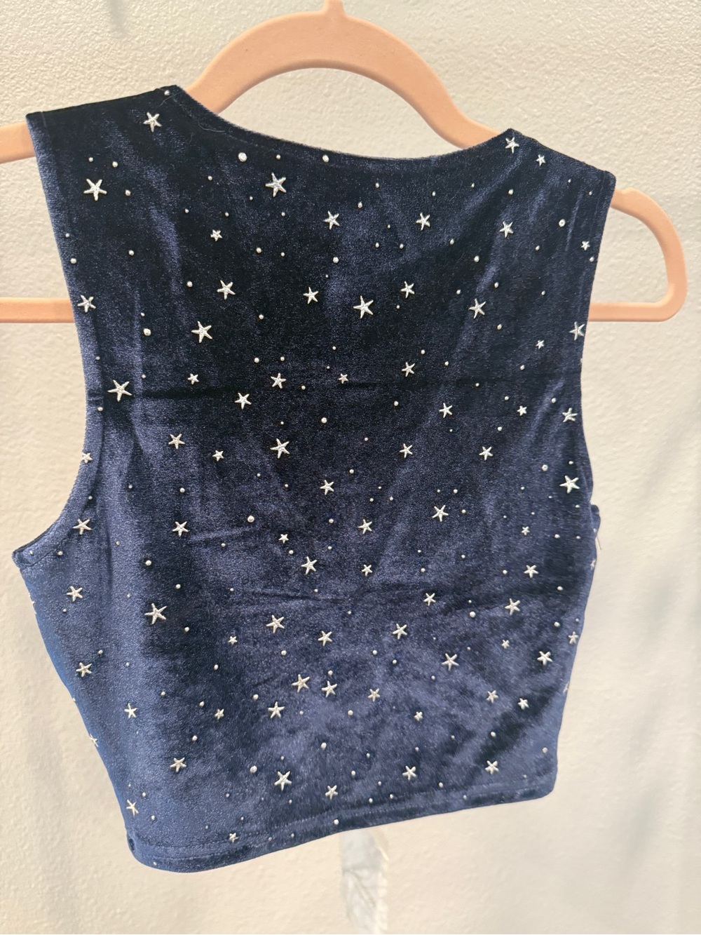 Women‘s Sparkly Festival Rave Outfits Sexy Crop Top Velvet Star Print Medium - Picture 8 of 9